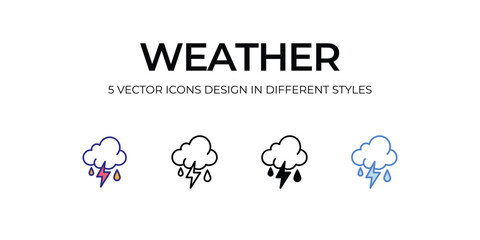 weather Icon Design in Five style with Editable Stroke. Line, Solid, Flat Line, Duo Tone Color, and Color Gradient Line. Suitable for Web Page, Mobile App, UI, UX and GUI design.