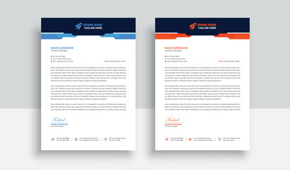 Clean and professional corporate company business letterhead template design with color variation bundle with blue, red elements and creative business stationery layout
