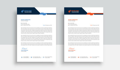 Clean and professional corporate company business letterhead template design with color variation bundle with blue, red elements and creative business stationery layout