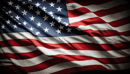USA flag with waves to use as wallpaper. Patriotic symbol. Generative AI