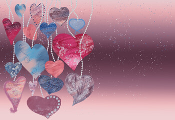 Herzen seitlich an silber schnur hängend  Liebe Valentinstag Hochzeit Muttertag Party Feier rosa...