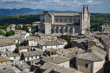 rooftops of Orvieto Umbria Italy with cathedral