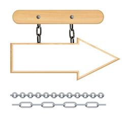 nameplate on a chain, a wooden sign hanging on a chain, a banner for advertising and announcements, a target sign isolated from the background