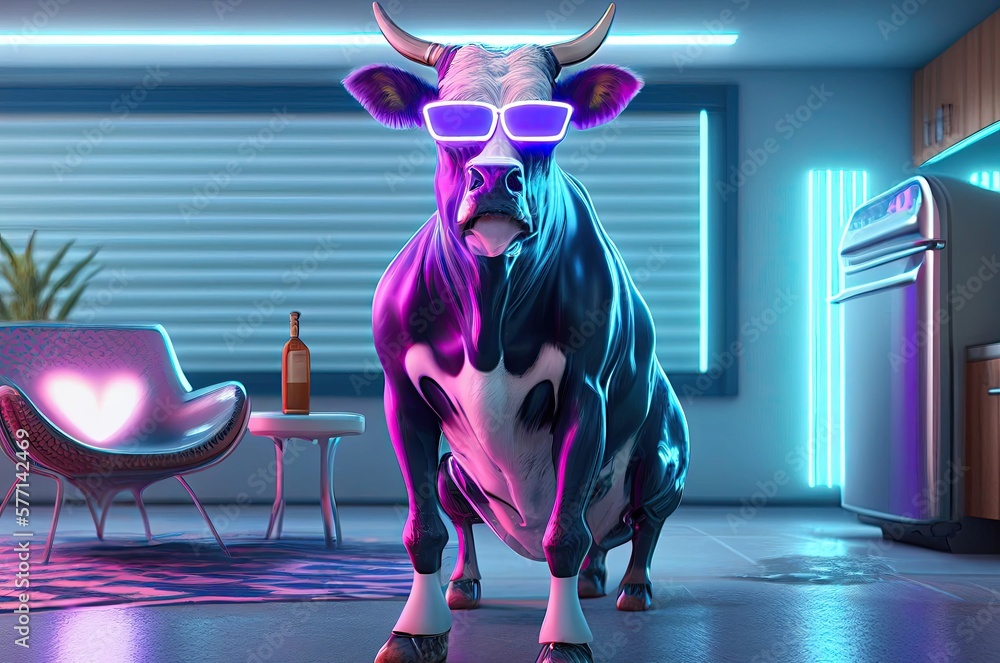 Aufkleber dairy cow futuristic cyber hacker generative ai