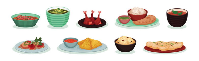 Tasty Food and Served Appetizing Meal Vector Set