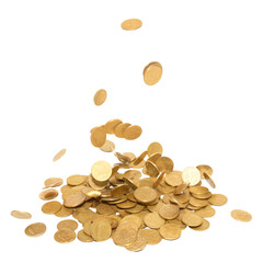 Golden coins money jackpot fall rain in PNG isolated on transparent background - obrazy, fototapety, plakaty