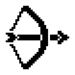 Bow with arrow icon black-white vector pixel art icon	