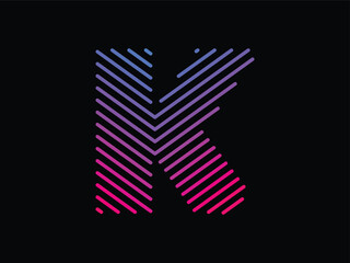 Alphabet K is written with colorful digital lines. Abstract letter K logo design template. Logo type vector design