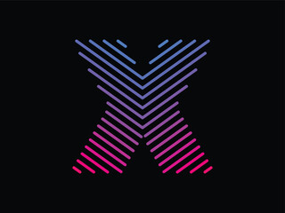Alphabet X written with colorful digital lines. Abstract letter X logo design template. Logo type vector design