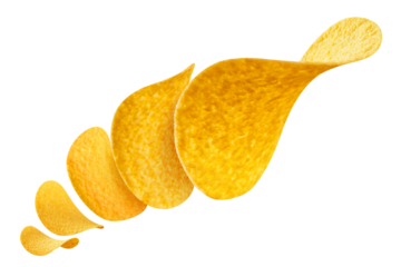 Flying delicious potato chips cut out