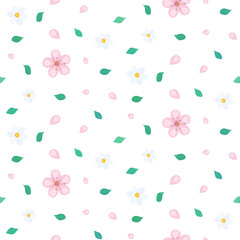 Seamless pattern with spring flowers and leaves.