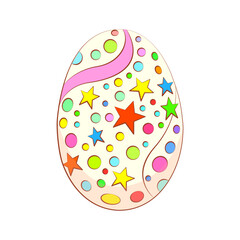 A colorfully decorated Easter egg with stars and circles. Happy Easter. Cute cartoon vector Easter egg