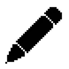 Pencil, pen icon black-white vector pixel art icon	