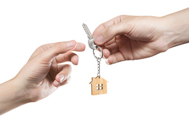 Hands sharing house key, cut out