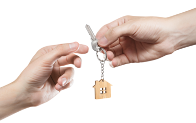 Hands sharing house key, cut out