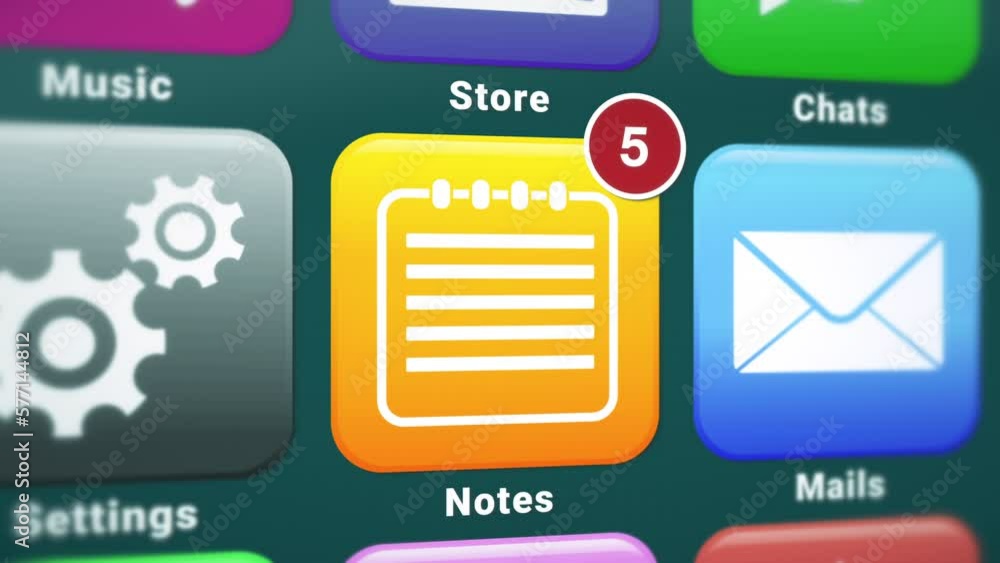 Poster video animation of a smartphone screen. in focus a note app with notifications. moving background.