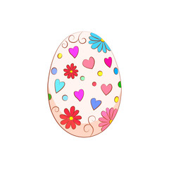 Easter egg, vector stylization with hearts. Colorfully decorated Easter egg. Cute cartoon vector easter egg decorated with ornament for easter design