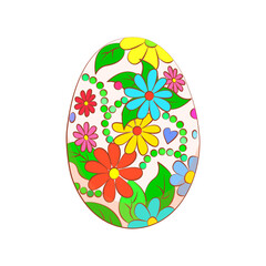 Easter egg, vector stylization. Colorfully decorated Easter egg. Cute cartoon vector easter egg decorated with ornament for easter design. Floral decor
