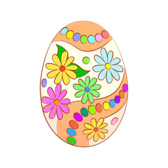 Easter egg, vector stylization. Colorfully decorated Easter egg. Cute cartoon vector easter egg decorated with ornament for easter design. Floral decor