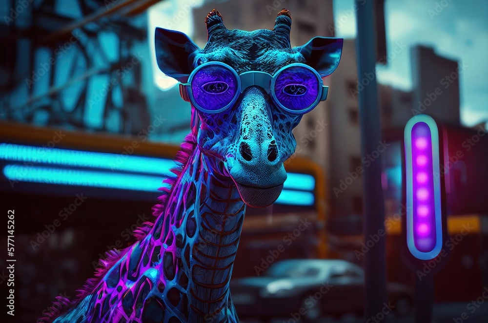 Poster giraffe futuristic cyber hacker generative ai