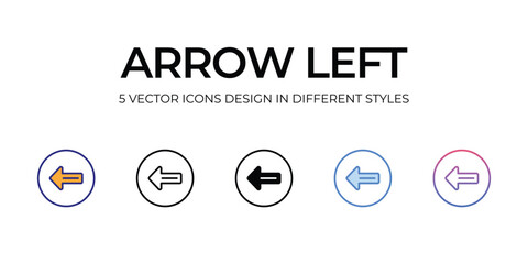 arrow left Icon Design in Five style with Editable Stroke. Line, Solid, Flat Line, Duo Tone Color, and Color Gradient Line. Suitable for Web Page, Mobile App, UI, UX and GUI design.