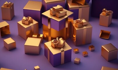  a bunch of boxes that are sitting on the ground with a bow on top of one of the boxes and the boxes on the ground with the boxes.  generative ai