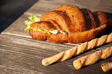 fresh bread on wooden table