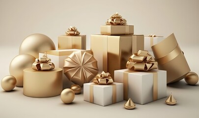  a bunch of presents that are wrapped in gold paper and wrapped in gold ribbon and wrapped in gold paper and wrapped in gold ribbon and wrapped in gold paper.  generative ai