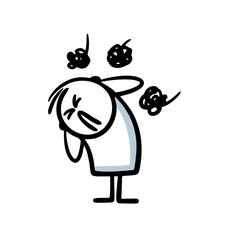 Doodle poor stickman closed his eyes and ears in fright, escaping from bad gossip and reproaches.