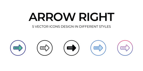 arrow right Icon Design in Five style with Editable Stroke. Line, Solid, Flat Line, Duo Tone Color, and Color Gradient Line. Suitable for Web Page, Mobile App, UI, UX and GUI design.