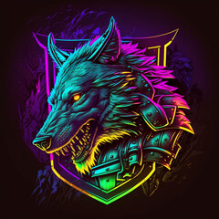 colorful neon wolf, Generative AI