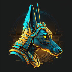 colorful neon Anubis, Generative AI