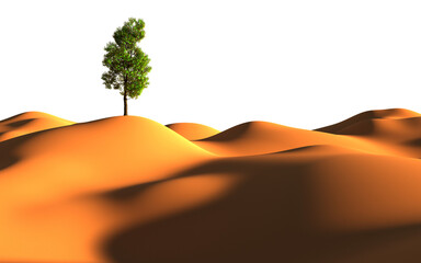 Isolated tree in the sand on transparent background. 3D Render