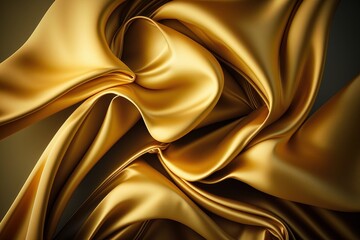 Gold silk surface with folds. Abstract background. Textile surface with waves and wrinkles