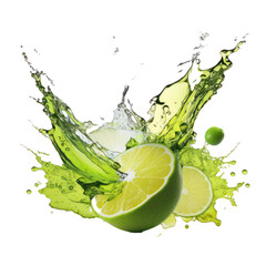 Lime with splash liquid. Generative AI. © SaraY Studio 