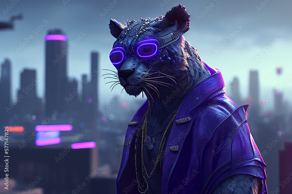 Poster panther futuristic cyber hacker generative ai