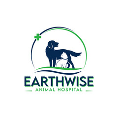 Earthwise cat and dog clinic logo design in vector template.