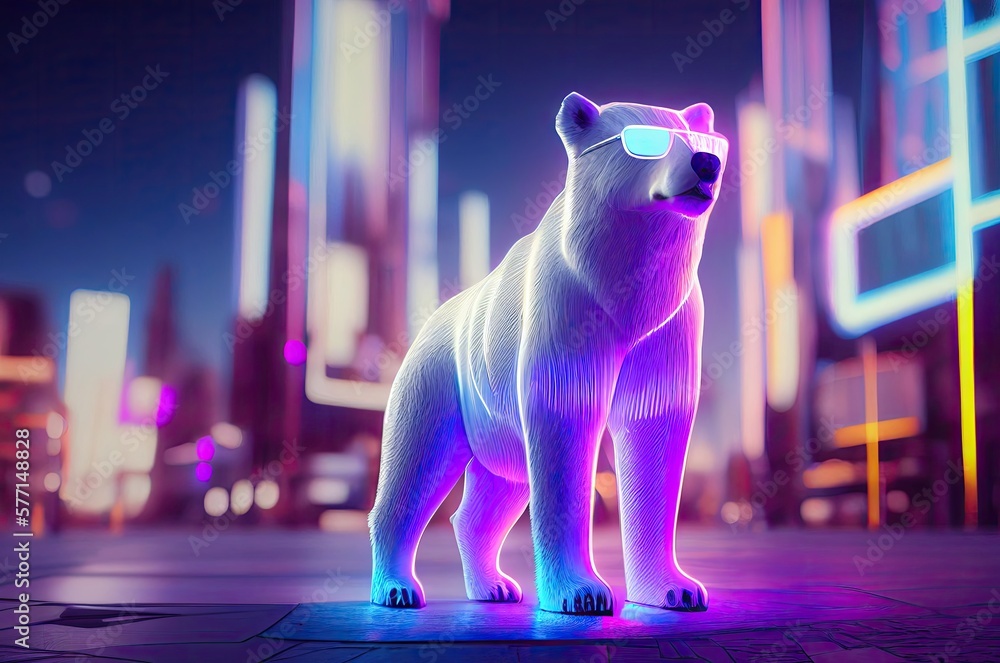 Poster polar bear futuristic cyber hacker generative ai