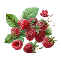 Raspberries with leaves. Generative AI.