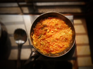 Tomato and egg curry, a traditional tasty food in Bangladesh. Bangladeshi or Indian Style Egg tomato Curry Recipe close-up