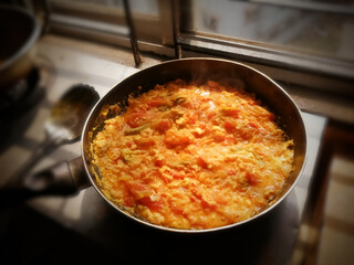 Tomato and egg curry, a traditional tasty food in Bangladesh. Bangladeshi or Indian Style Egg tomato Curry Recipe close-up
