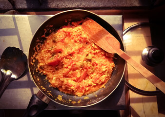 Tomato and egg curry, a traditional tasty food in Bangladesh. Bangladeshi or Indian Style Egg tomato Curry Recipe close-up
