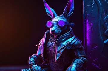 Naklejka premium Rabbit Futuristic Hacker Generative AI