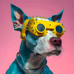 Cyberpunk Dog portrait, funny anthropomorphic animals, Generative AI