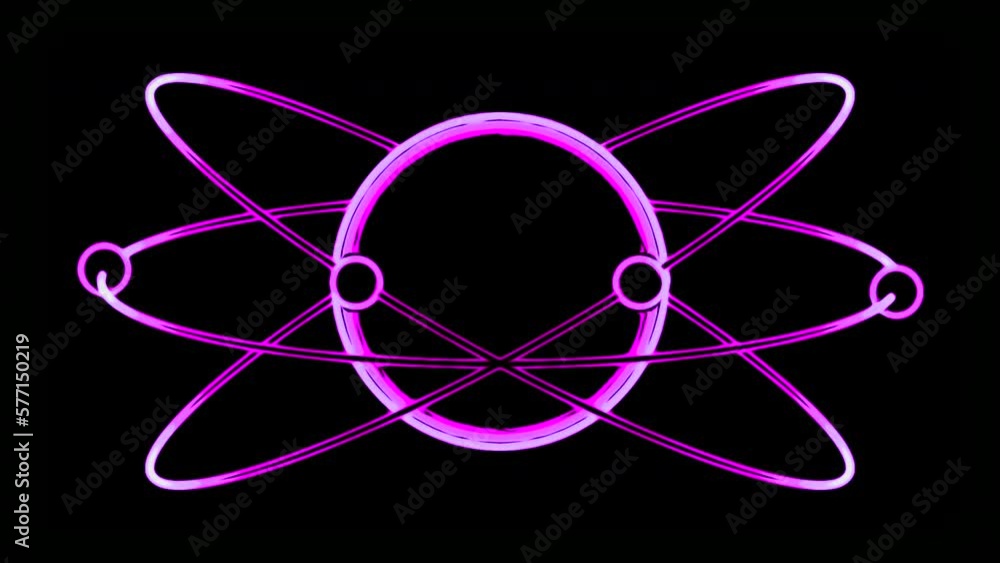 Poster animation of moving particles in orbit of atom. design. simple animation with moving electrons aroun