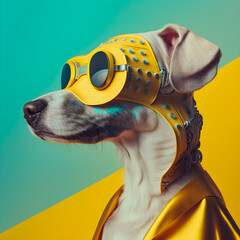 Cyberpunk Dog portrait, funny anthropomorphic animals, Generative AI - obrazy, fototapety, plakaty