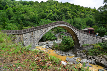 Located in the city of Artvin, Turkey, the Double Bridge was built in the 18th century. Bridges consist of a single eye and are positioned at approximately 90 degrees to each other.
