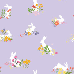 Fototapeta na wymiar Cute white rabbit seamless pattern. Background for kids.