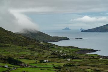 Scenic view of Ballinskelligs Bay from the Ring of Kerry (N70) near Waterville, Iveragh Peninsula,...