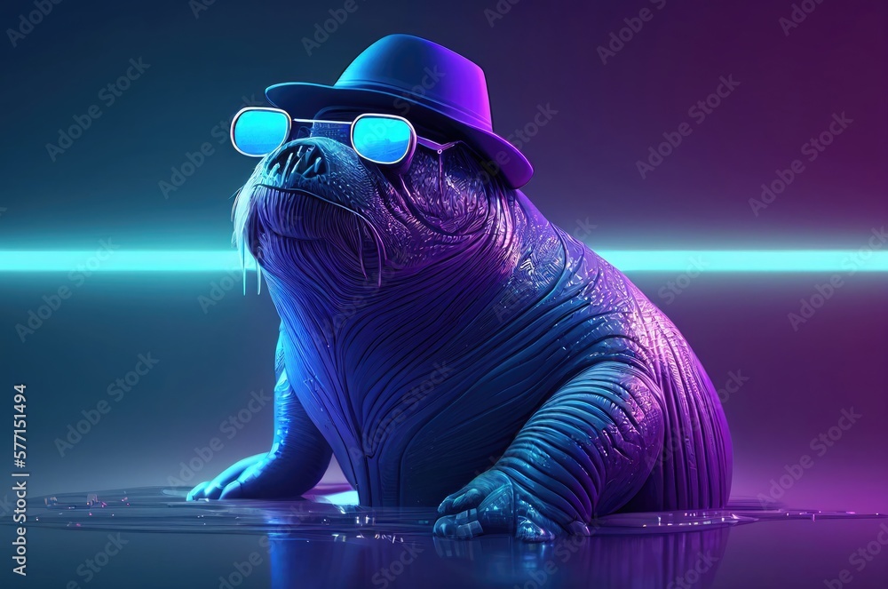 Poster walrus futuristic cyber hacker generative ai